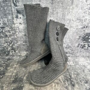 UGG Womens 5.5 Cardy Boots Grey Knit Wool Button Detail Fabric